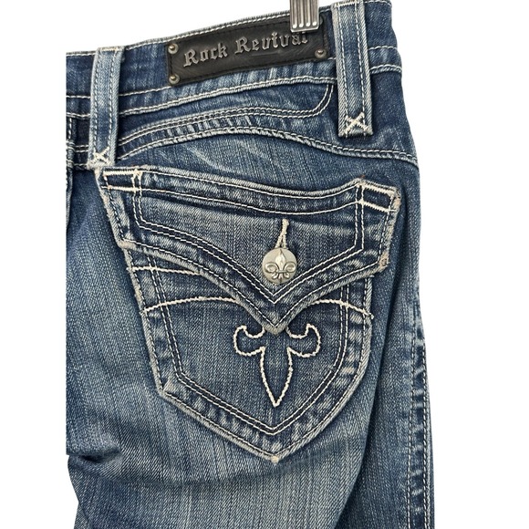 Rock Revival Chrissie Boot 28 x 32 Flap Pockets Y2K Low Rise Bootcut Embroidered - Picture 3 of 13